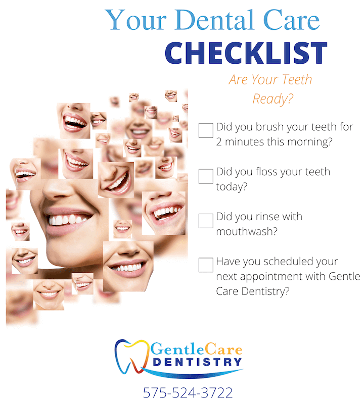 Infographic with checklist of proper daily oral hygiene habits.