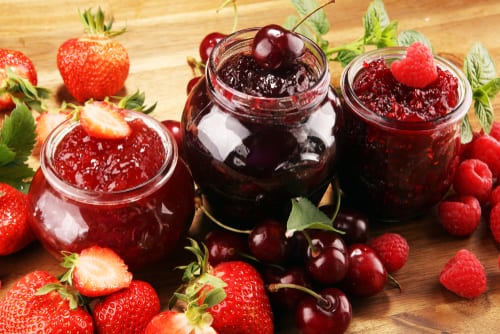 Fruit and jars of jam